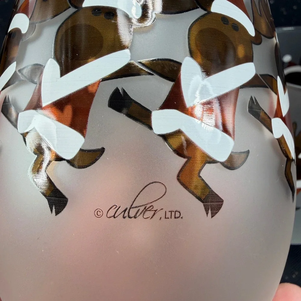 Culver Ltd Frosted Stemless Wine Glasses Dancing Reindeer Christmas Set of 2